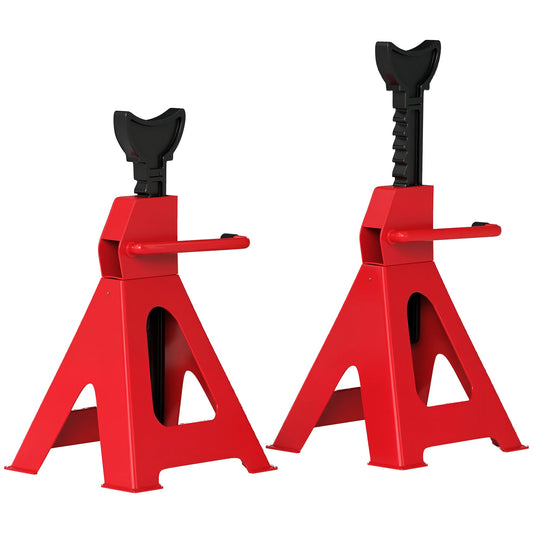 Axle Stands 3 Ton Car Jack Stands Pack of 2, 38.5-60 cm Height Adjustable Support Jack Stand, Heavy Duty Car Lift Tool for Vehicles, Caravans, Workshops, Garages, Red-0