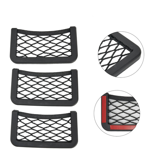 3PCS Universal Car Seat Organizer Mesh Net Pocket Black-0